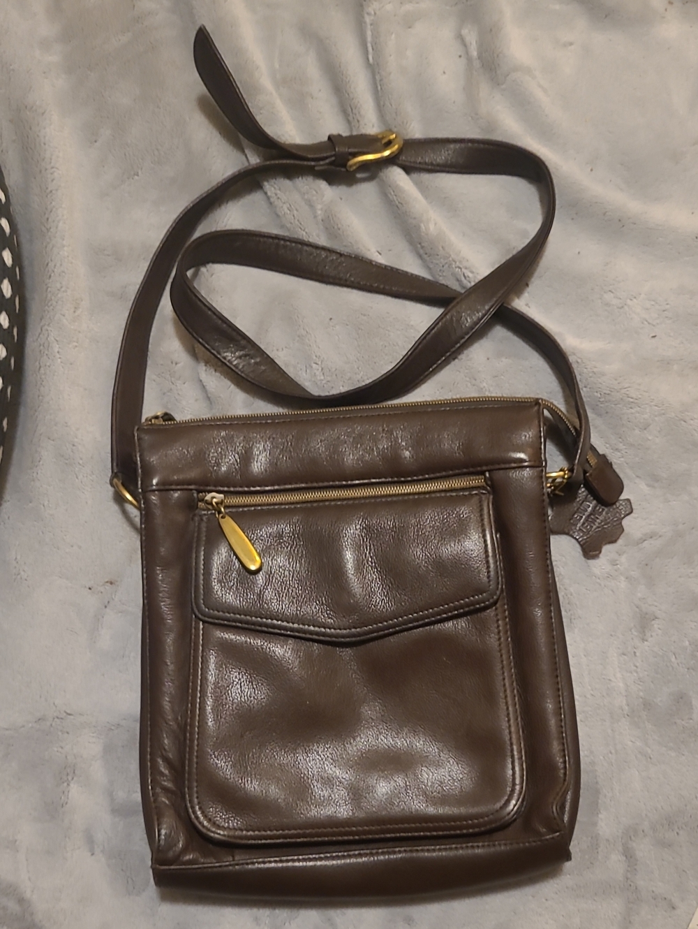 Valerie Stevens Brown Leather Crossbody Bag with Gold Hardware